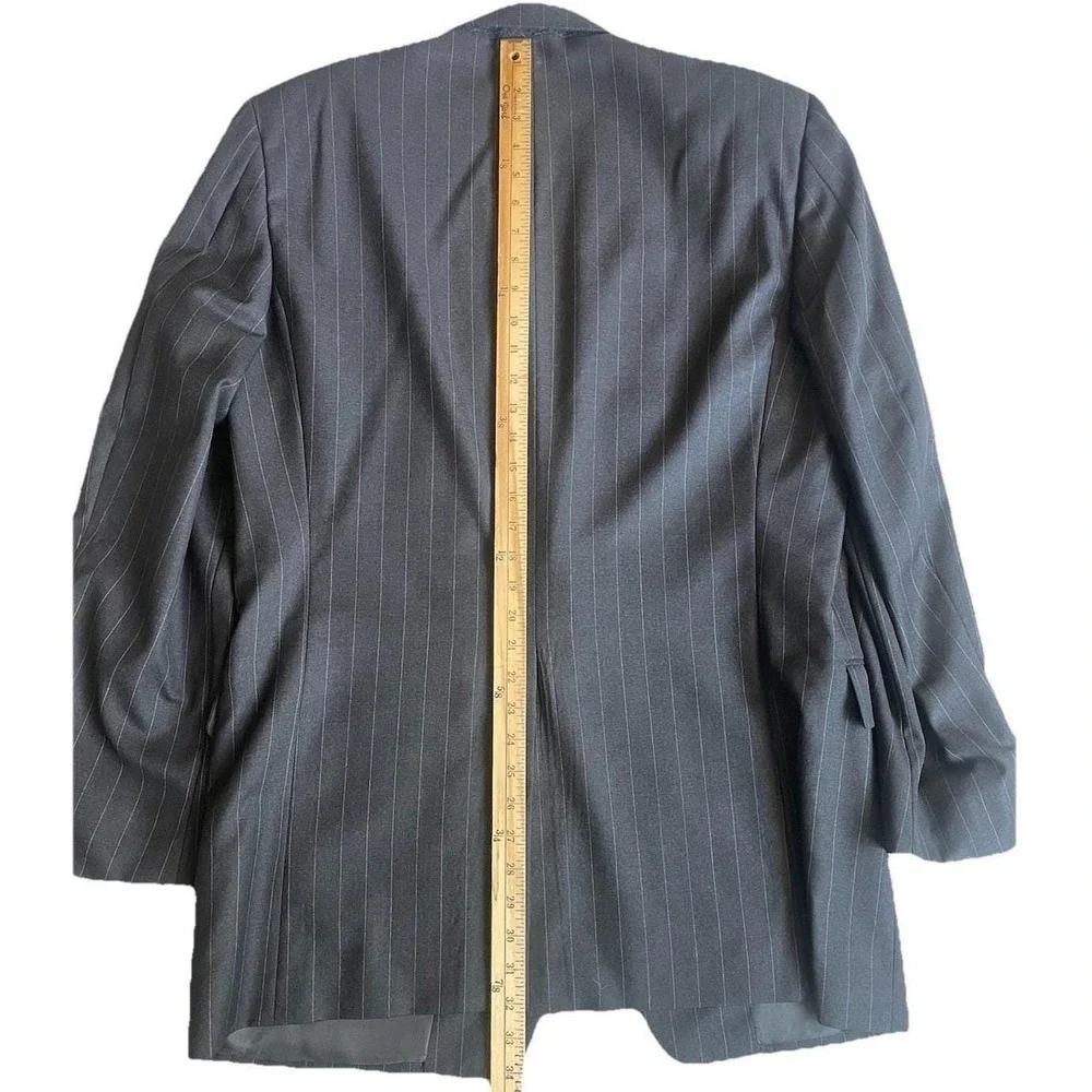 Vtg Hickey Freeman Loro Piana Wool Pinstripe Suit 42L‎ Charcoal Gray Made in USA